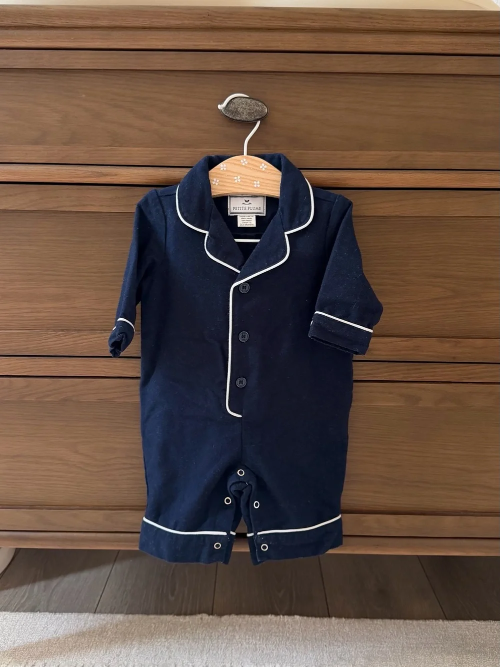 Petite Plume Navy and White  Romper Pajama